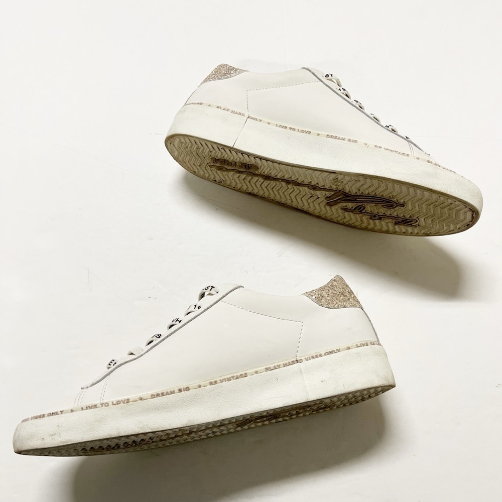 Vintage Havana Womens White Leather Galit Glitter Star Lace Up Sneaker Size 10 - Picture 3 of 11